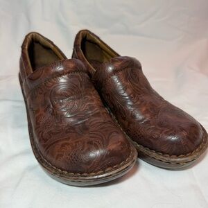 b.o.c. Brown Embossed Leather Mules